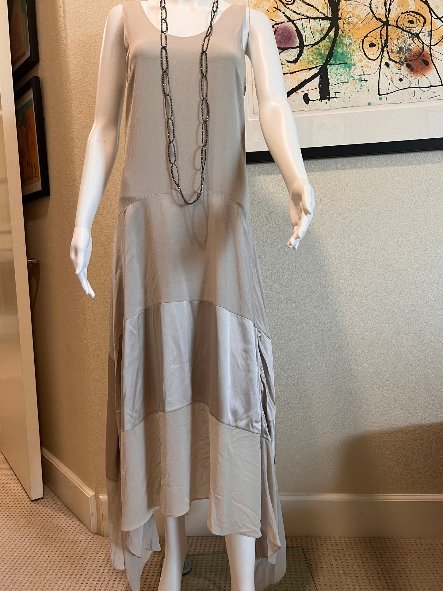 Brunello Cucinelli NWT taupe silk/chiffon sleeveless maxi dress Size S