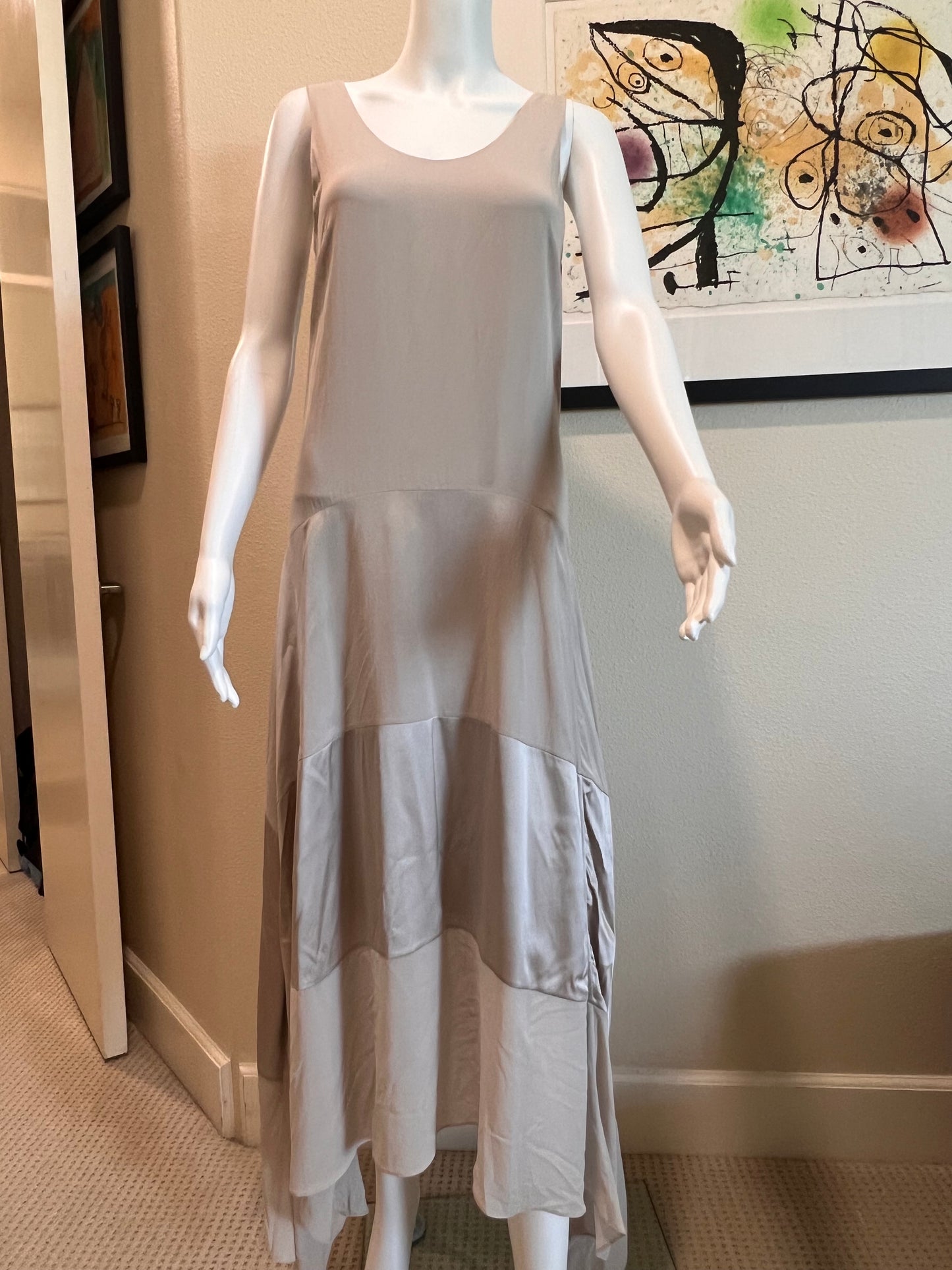 Brunello Cucinelli NWT taupe silk/chiffon sleeveless maxi dress Size S